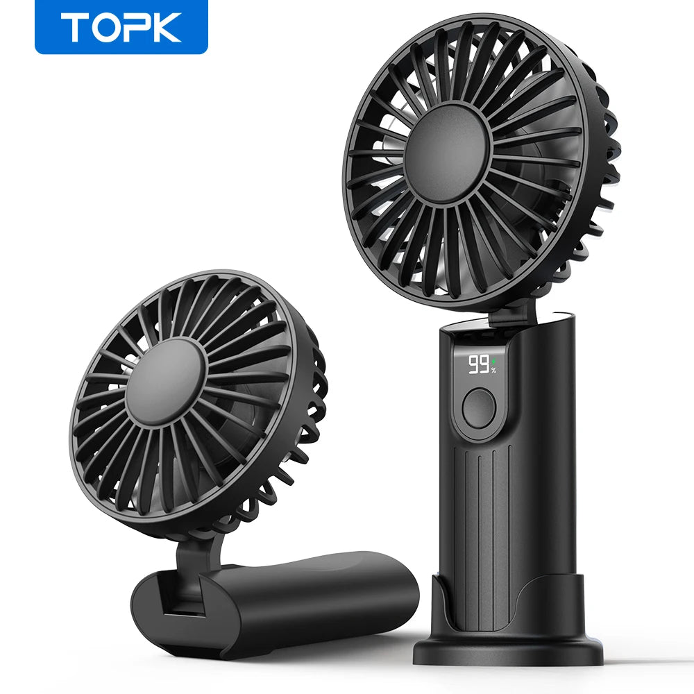 5000Mah Mini Portable Fan USB Rechargeable Hand Held Fan,Small Pocket Fan 3 Speeds with Lanyard &Base,Usb Desk Fan Foldable