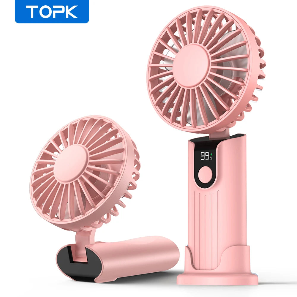 5000Mah Mini Portable Fan USB Rechargeable Hand Held Fan,Small Pocket Fan 3 Speeds with Lanyard &Base,Usb Desk Fan Foldable