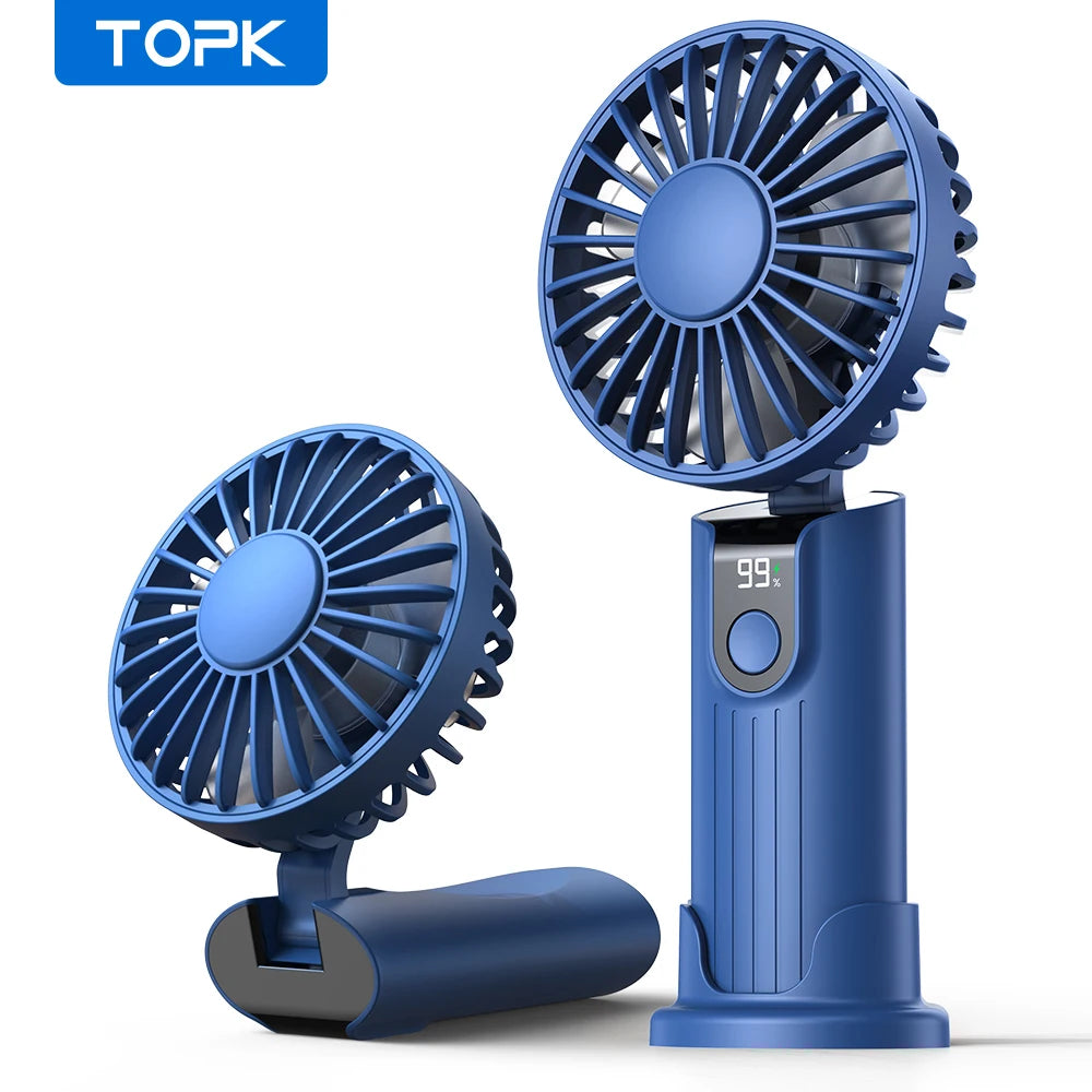 5000Mah Mini Portable Fan USB Rechargeable Hand Held Fan,Small Pocket Fan 3 Speeds with Lanyard &Base,Usb Desk Fan Foldable