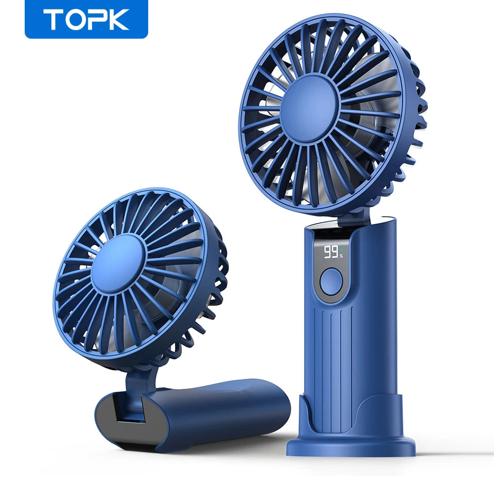 5000Mah Mini Portable Fan USB Rechargeable Hand Held Fan,Small Pocket Fan 3 Speeds with Lanyard &Base,Usb Desk Fan Foldable