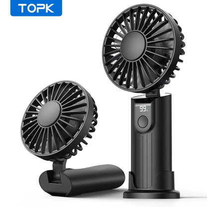 5000Mah Mini Portable Fan USB Rechargeable Hand Held Fan,Small Pocket Fan 3 Speeds with Lanyard &Base,Usb Desk Fan Foldable