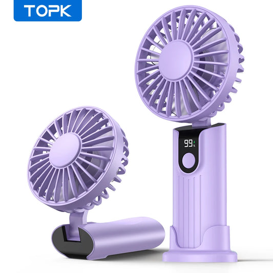 5000Mah Mini Portable Fan USB Rechargeable Hand Held Fan,Small Pocket Fan 3 Speeds with Lanyard &Base,Usb Desk Fan Foldable