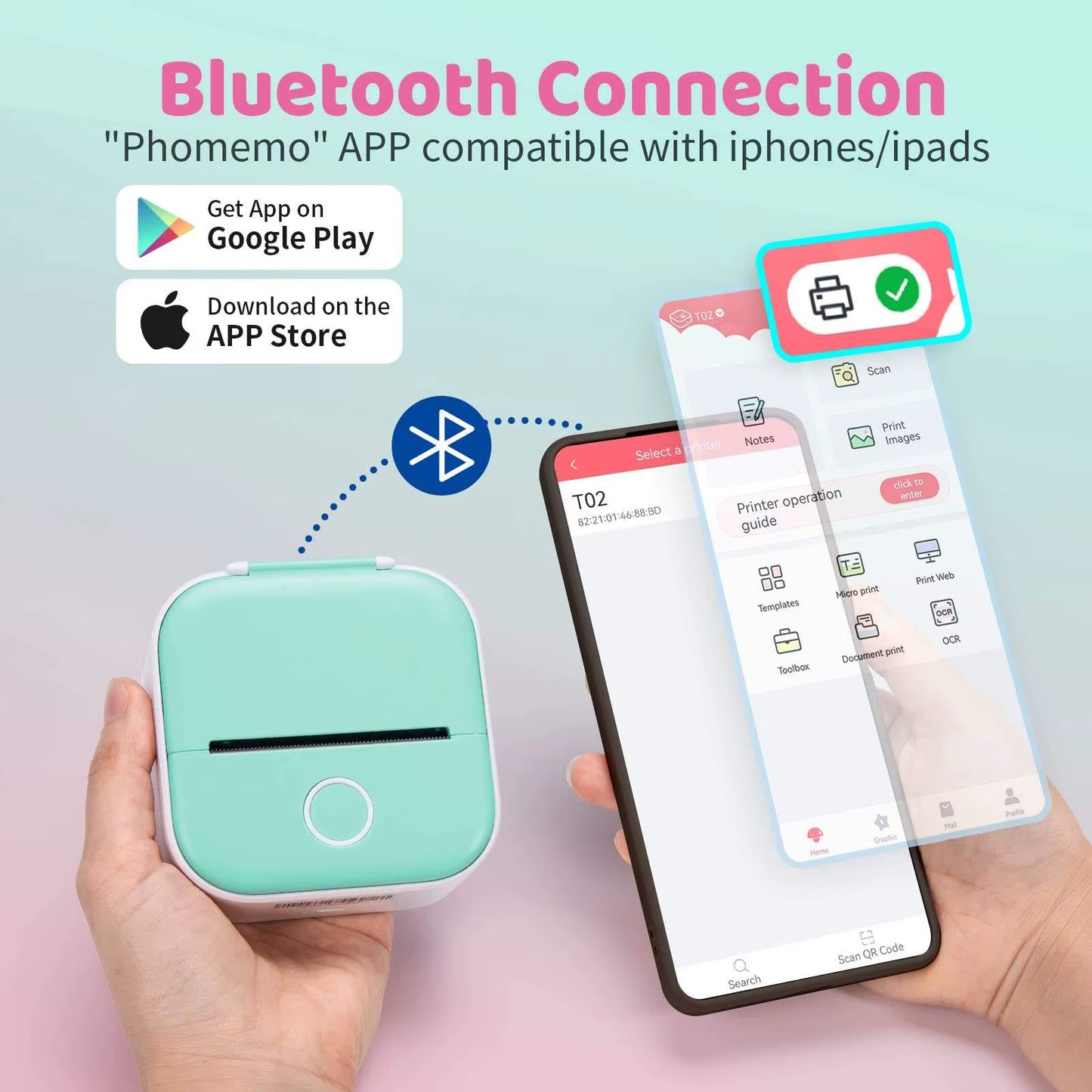 D2 Portable Mini Thermal Label Printer Home Photo Printer Student Wrong Question Printer Bluetooth Mini Label Printer Price Tag